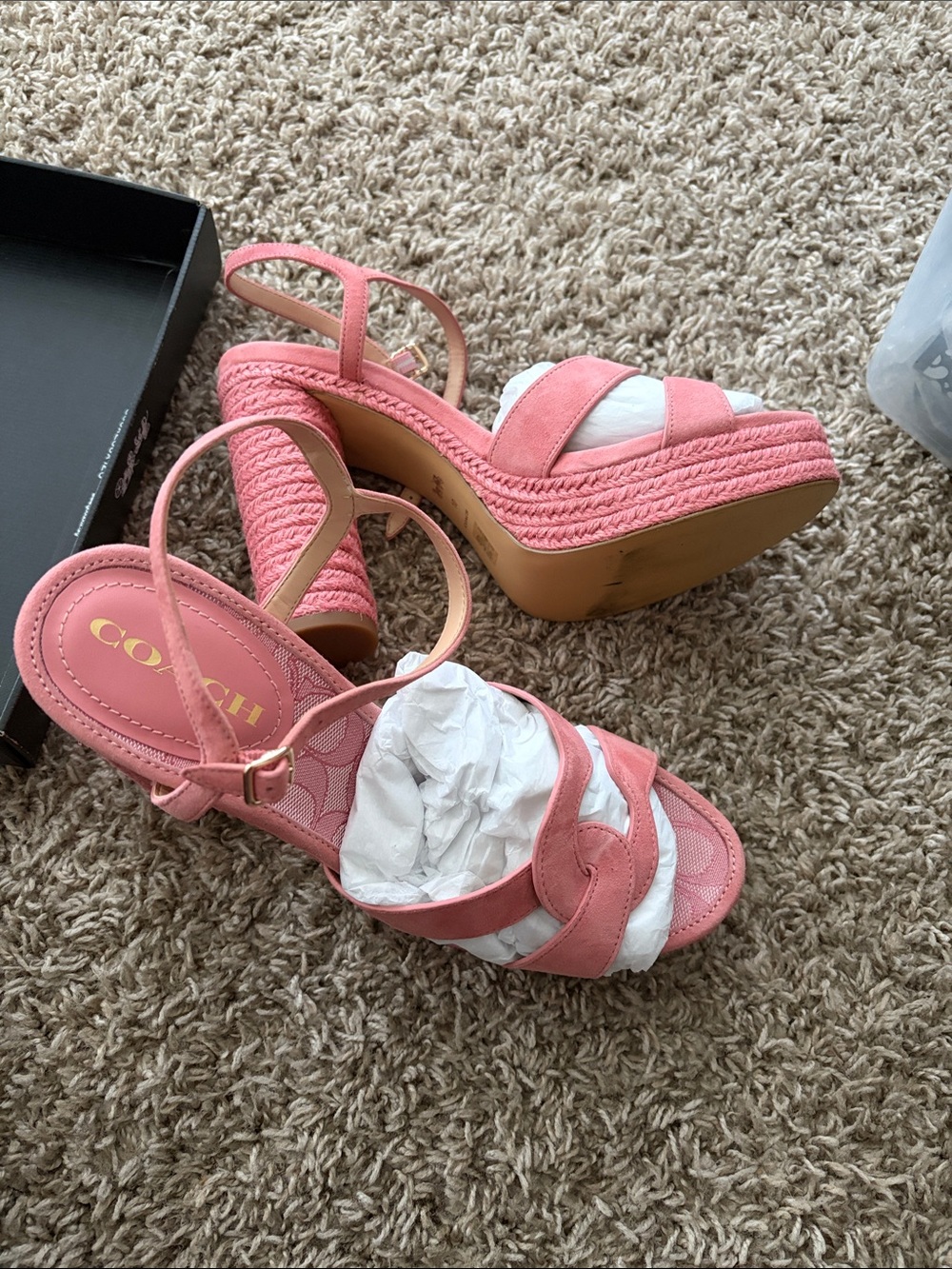 Coach Coral Pink Woven Platform Heels